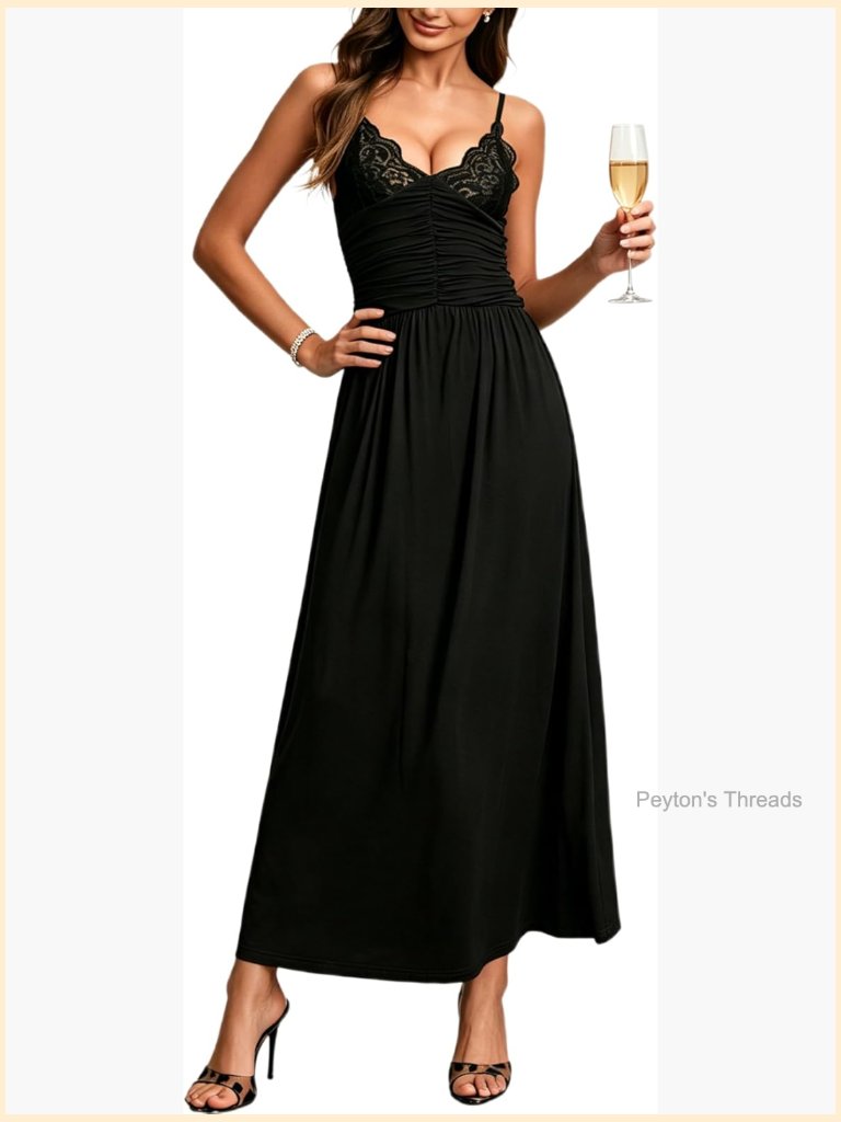 Women's Sleeveless Spaghetti Strap Maxi Dress Ruched Swing Long Dresses